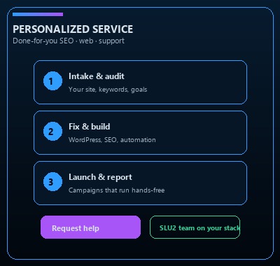 Personalized SLU2 service workflow from audit to launch